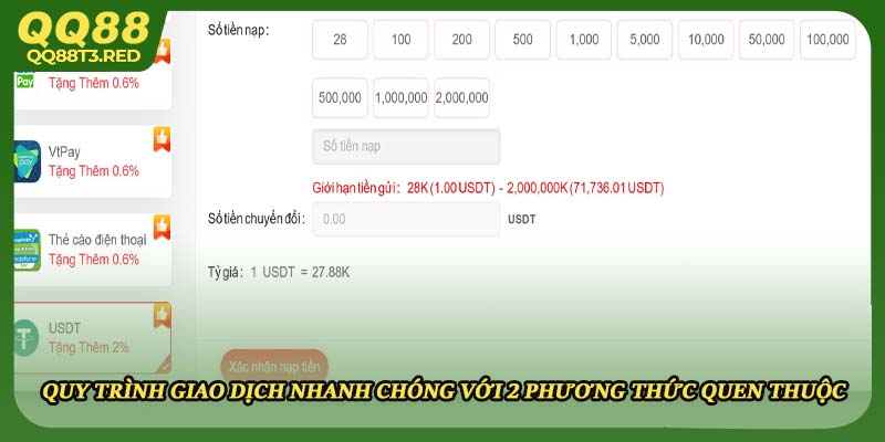 Quy trình giao dịch nhanh chóng với 2 phương thức quen thuộc
